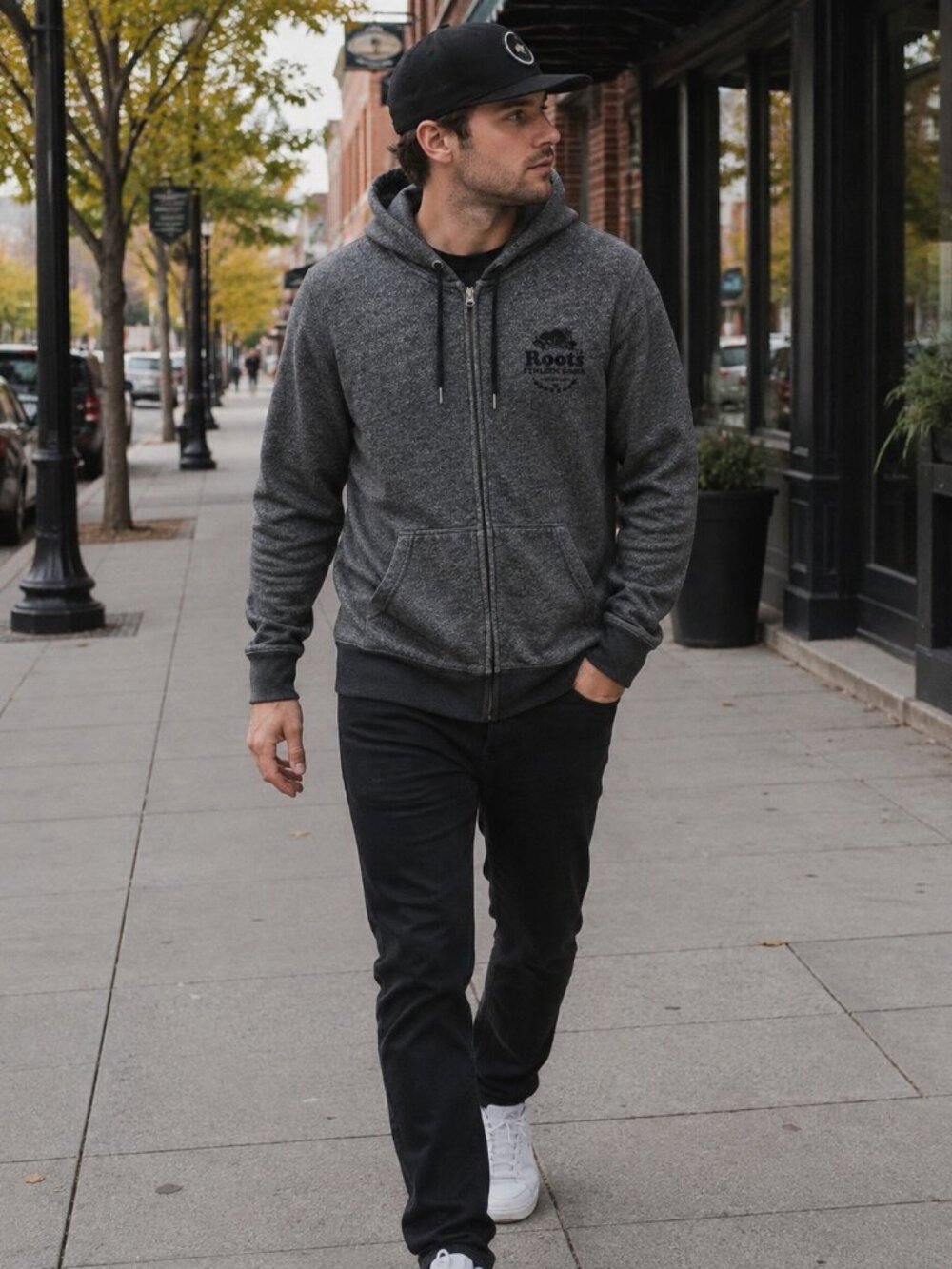 Mens Roots Sherpa-Lined Zip-Up Hoodie (large)